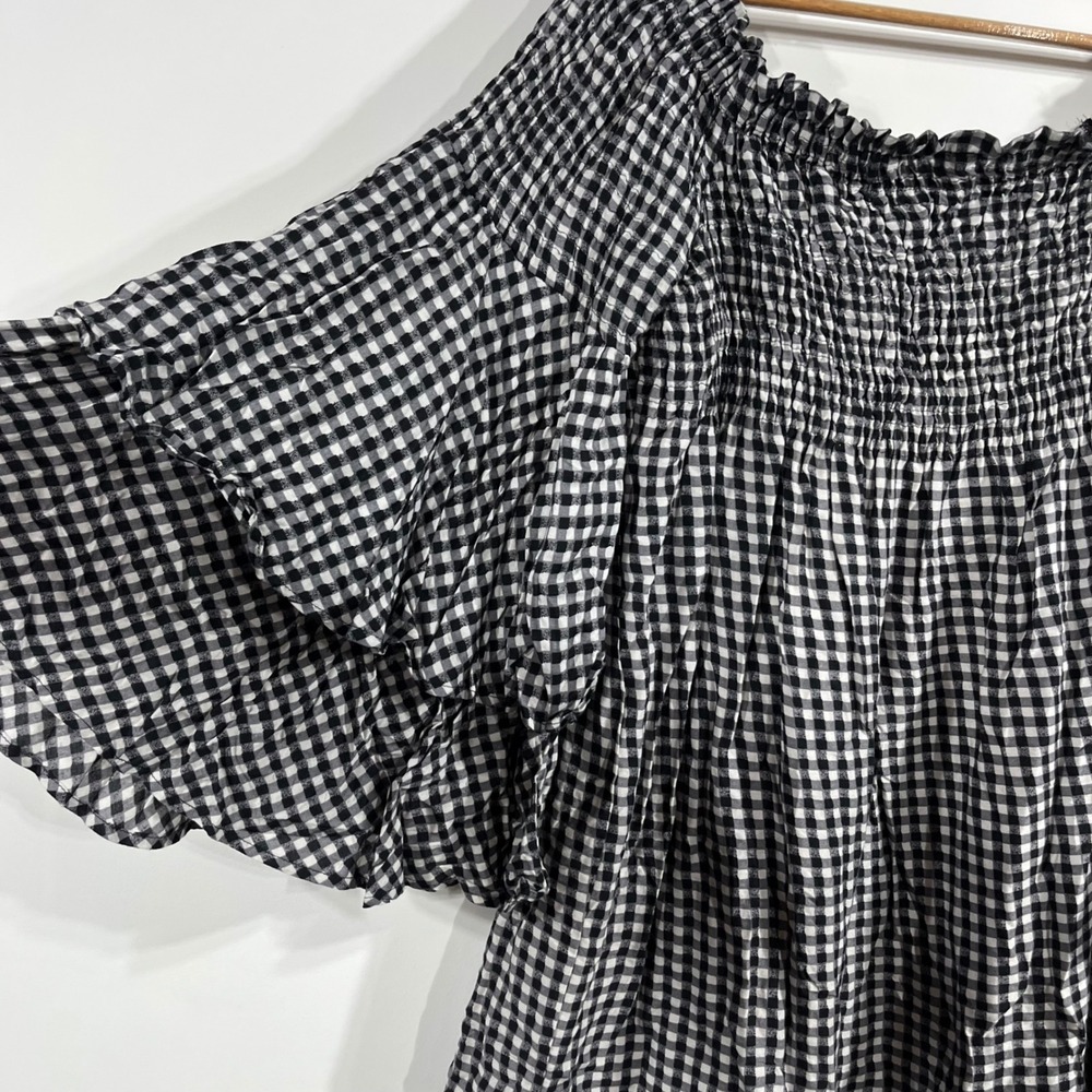 Live4Truth Preppy Old Money Gingham Smocked Cottagecore Top XL Retro Bell Sleeve - Picture 3 of 10